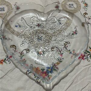 Mikasa Heart-Shaped Glass Art with Ornate Floral Design